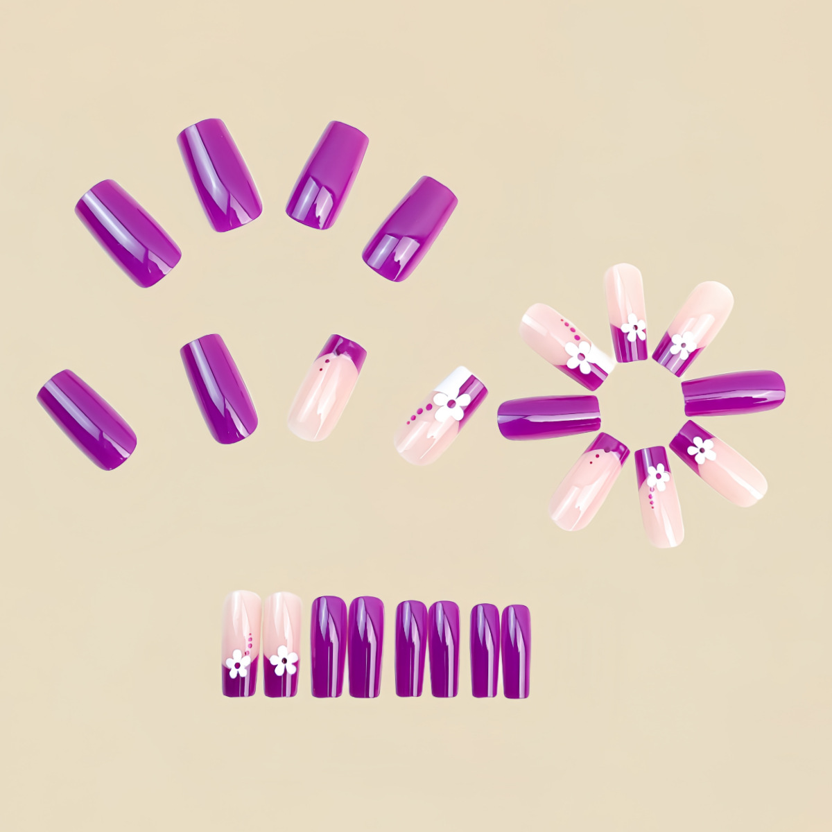 Medium square fake nails for w - Pressed Flower Art recensie en prijs