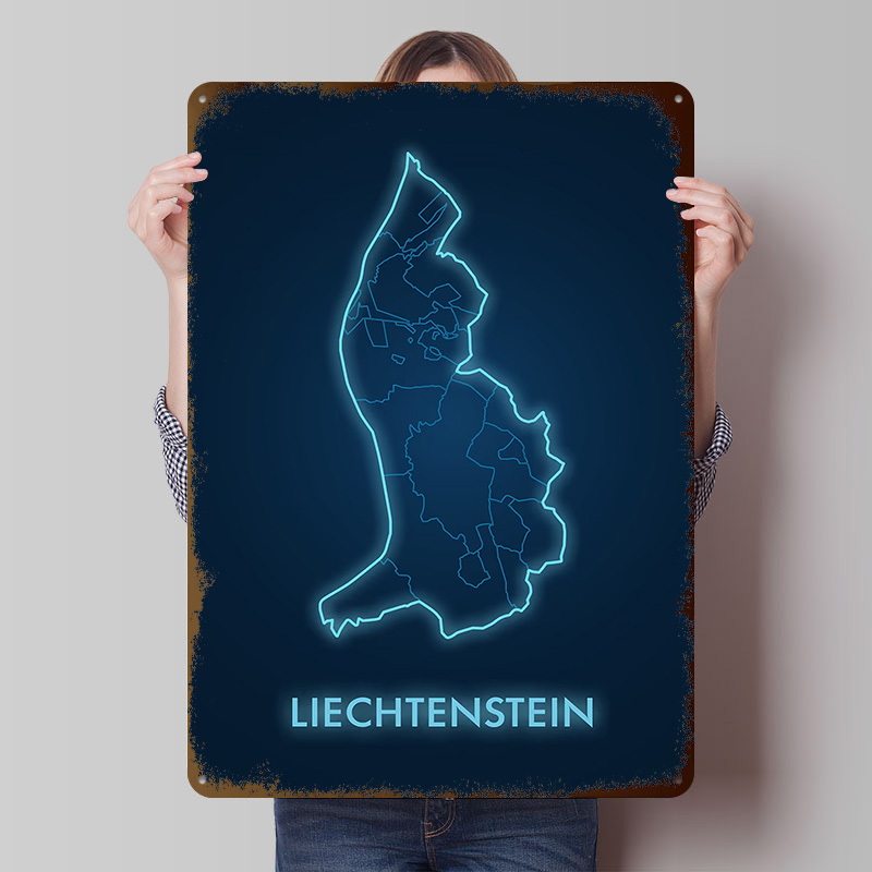 Liechtenstein Map Neon Blue Pr - Custom Map Poster recensie en prijs