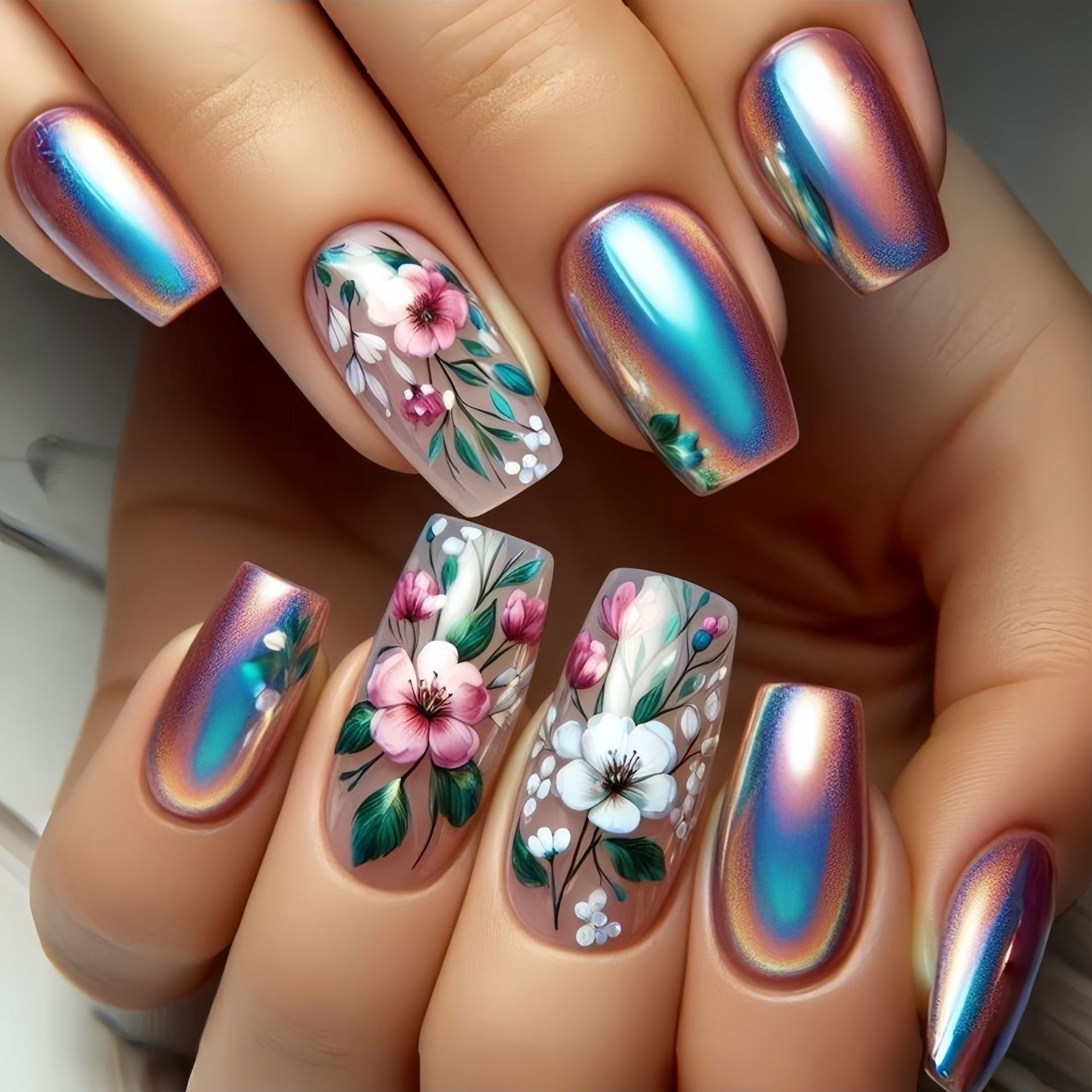 Medium long fake nails for wom - Pressed Flower Art recensie en prijs