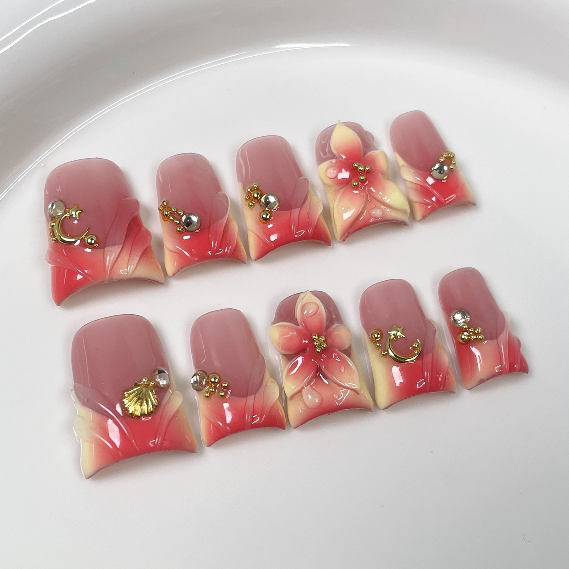 10pcs Ocean Style Fake Nails D - Pressed Flower Art recensie en prijs