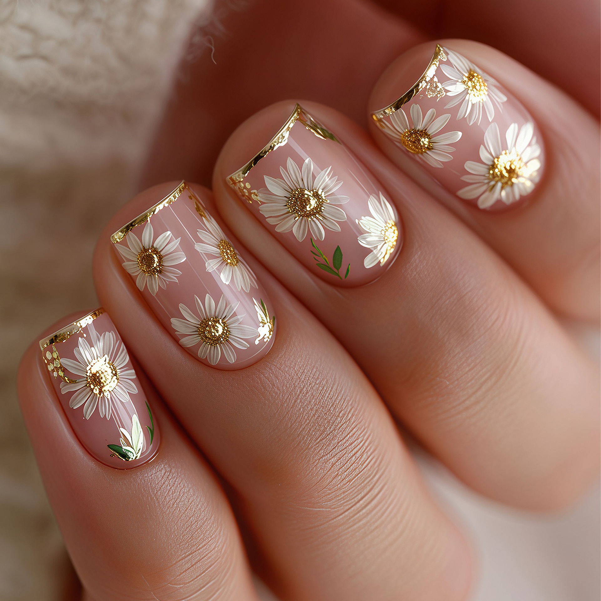Short Square fake nails golden - Pressed Flower Art recensie en prijs